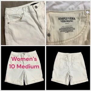 Women's Simply Vera Vera Wang 10 Medium Bermuda Shorts White Jeans Rolled Hem